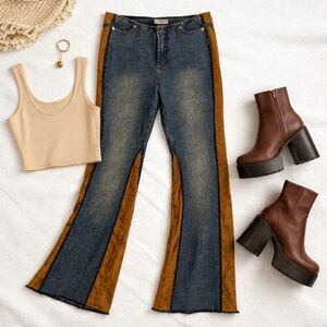 Liquid x Jeans Y2K Denim & Faux Suede Panel Bootcut Jeans Size 9